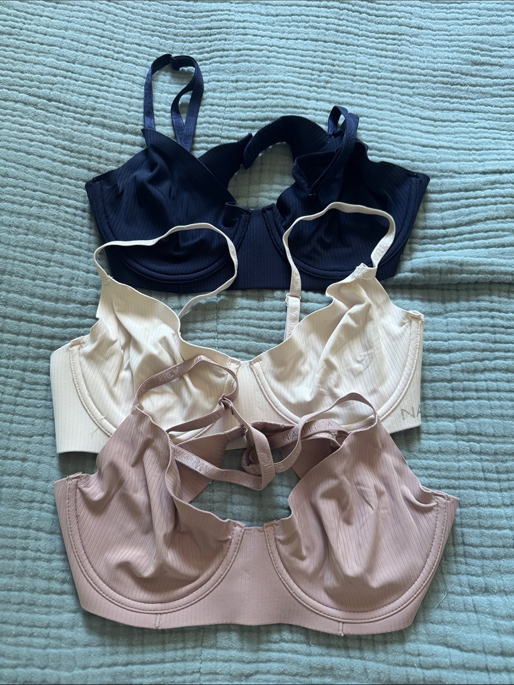 Nautica Ribbed Underwire Bra Trio - Navy, Cream, Blush